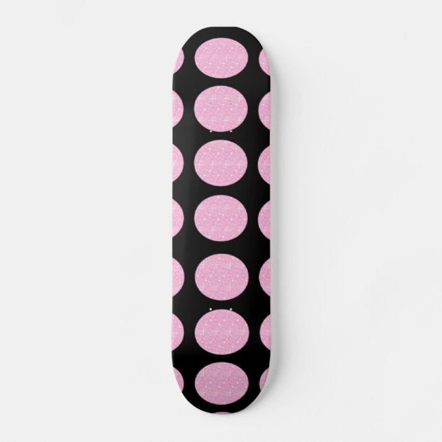 Skate-Mainboard Rosa Glitzer-Circle auf schwarz Skateboard (Vorderseite)