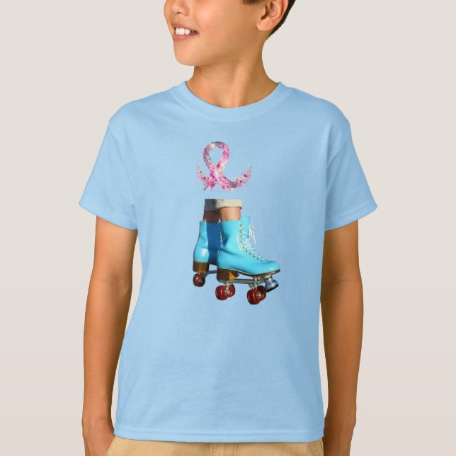 Skate mit Whimsikroller mit rosa Blumenband T-Shirt (Vorderseite)