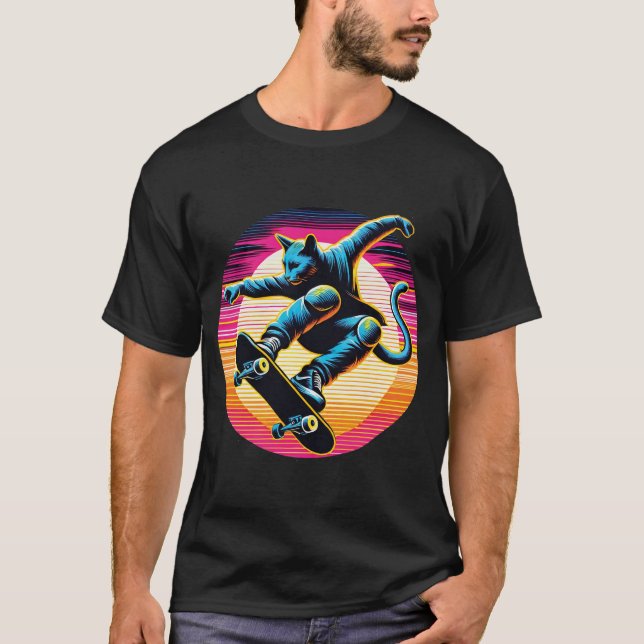 Skate neon Cat T-Shirt (Vorderseite)