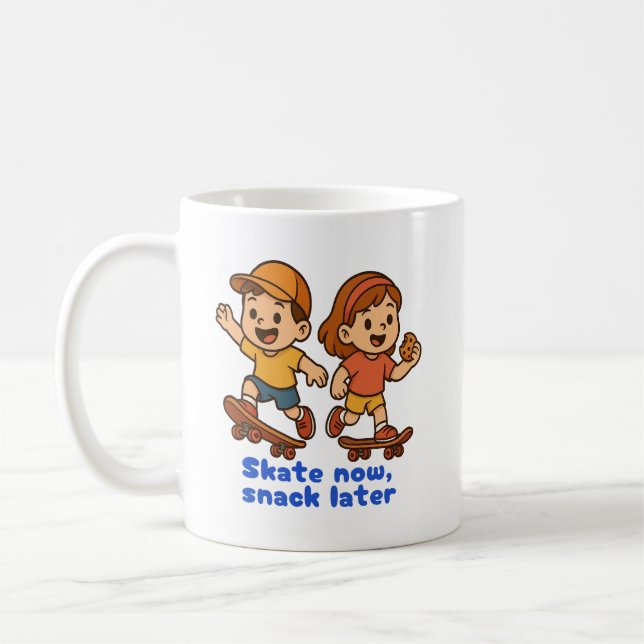 Skate Now, Snack Later – Fun Skater Design Kaffeetasse (Links)