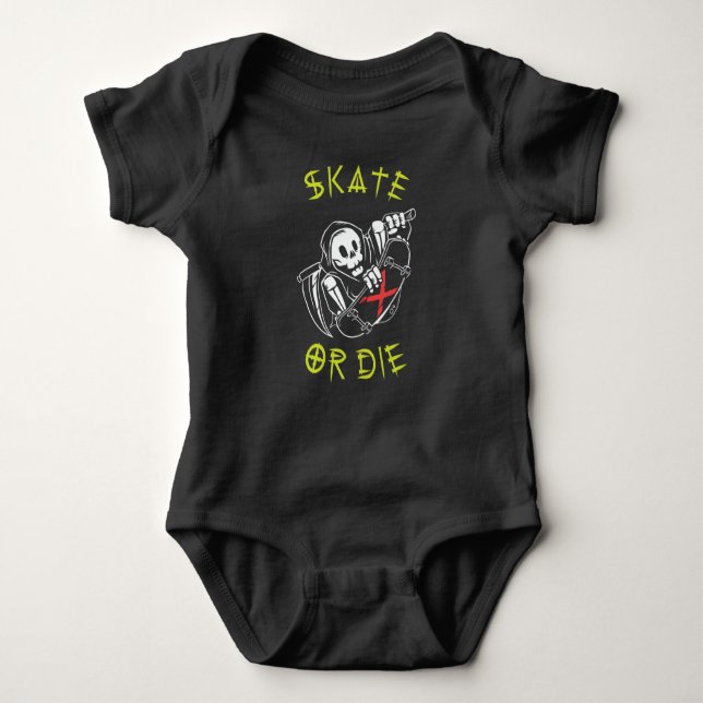 Skate oder die Grim Sensenmann Skeletton Skateboar Baby Strampler (Vorderseite)