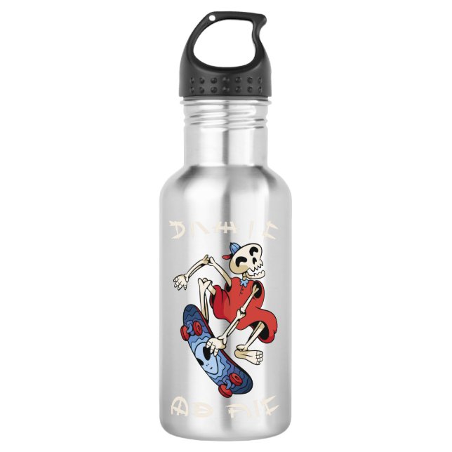 Skate oder die Grim Sensenmann Skeletton Skateboar Edelstahlflasche (Vorderseite)