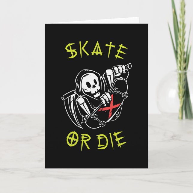 Skate oder die Grim Sensenmann Skeletton Skateboar Karte (Vorderseite)