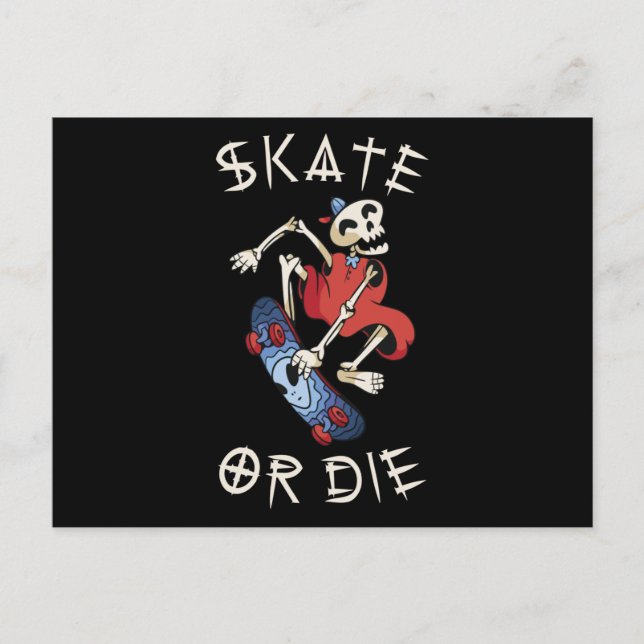 Skate oder die Grim Sensenmann Skeletton Skateboar Postkarte (Vorderseite)