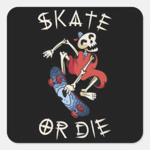Skate oder die Grim Sensenmann Skeletton Skateboar Quadratischer Aufkleber