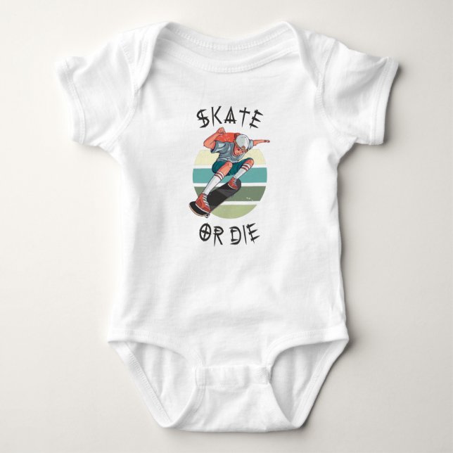 Skate oder die Skateboarder Boy Baby Strampler (Vorderseite)