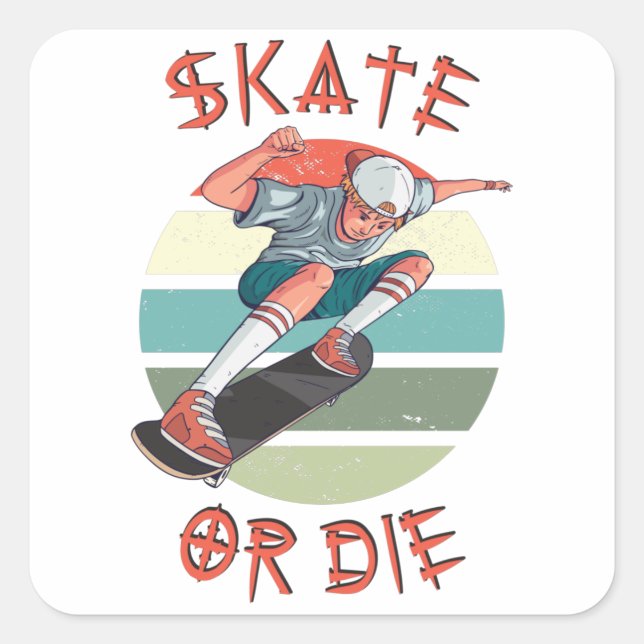 Skate oder die Skateboarder Boy Quadratischer Aufkleber (Vorderseite)
