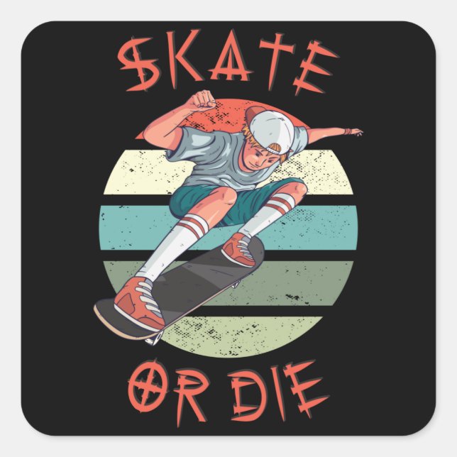 Skate oder die Skateboarder Boy Quadratischer Aufkleber (Vorderseite)