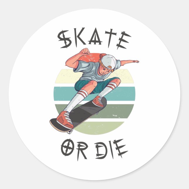 Skate oder die Skateboarder Boy Runder Aufkleber (Vorderseite)