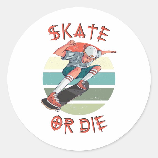 Skate oder die Skateboarder Boy Runder Aufkleber (Vorderseite)