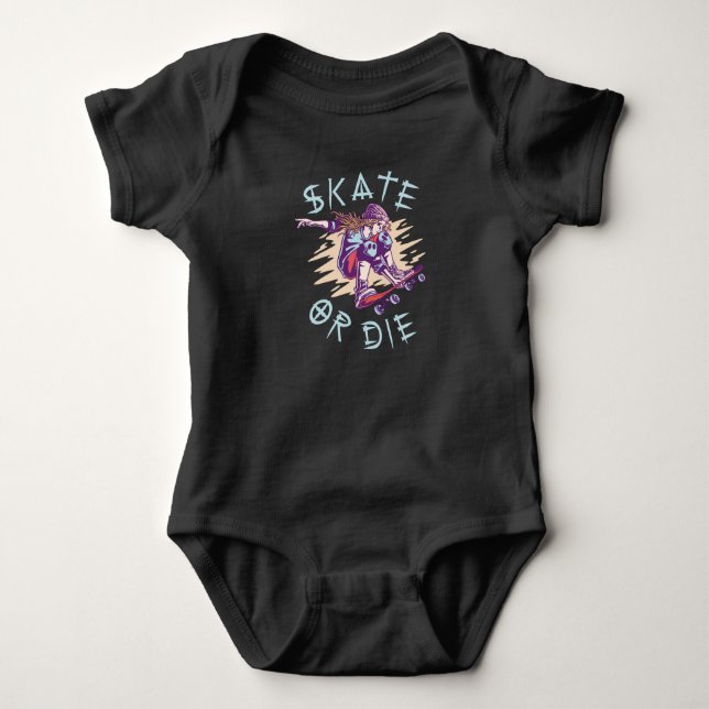 Skate oder die Skateboarder Girl Baby Strampler (Vorderseite)