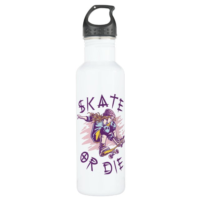 Skate oder die Skateboarder Girl Edelstahlflasche (Vorderseite)