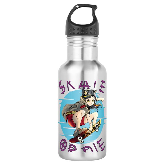 Skate oder die Skateboarder Girl Edelstahlflasche (Vorderseite)