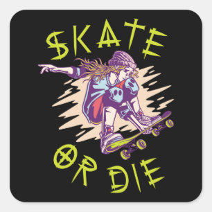 Skate oder die Skateboarder Girl Quadratischer Aufkleber