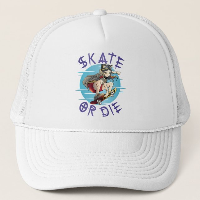 Skate oder die Skateboarder Girl Truckerkappe (Vorderseite)