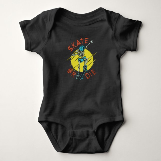 Skate oder die Skeleton-Skateboarder Baby Strampler (Vorderseite)