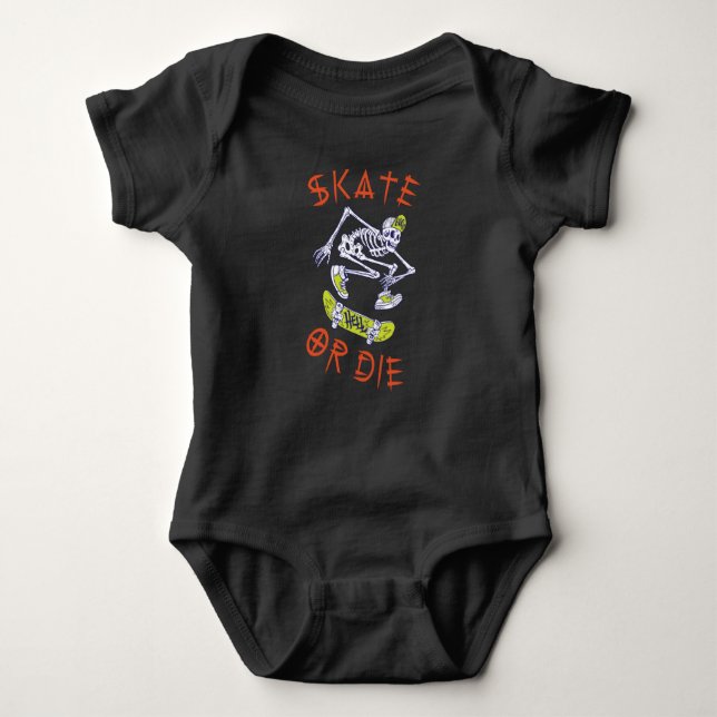 Skate oder die Skeleton-Skateboarder Baby Strampler (Vorderseite)
