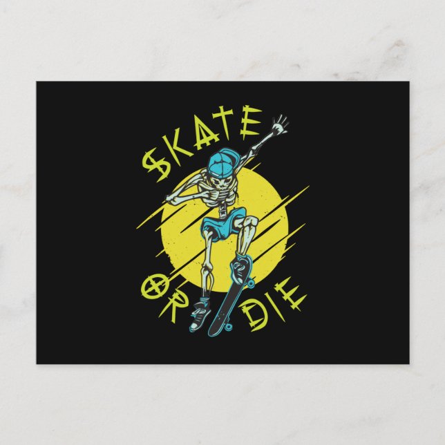 Skate oder die Skelett Skateboarder-Postkarte Postkarte (Vorderseite)