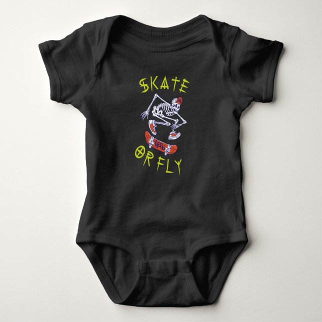 Skate oder Fly Skeleton Skateboarder Baby Strampler (Vorderseite)