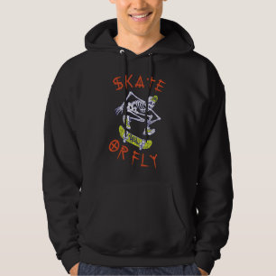 Skate oder Fly Skeleton Skateboarder Hoodie