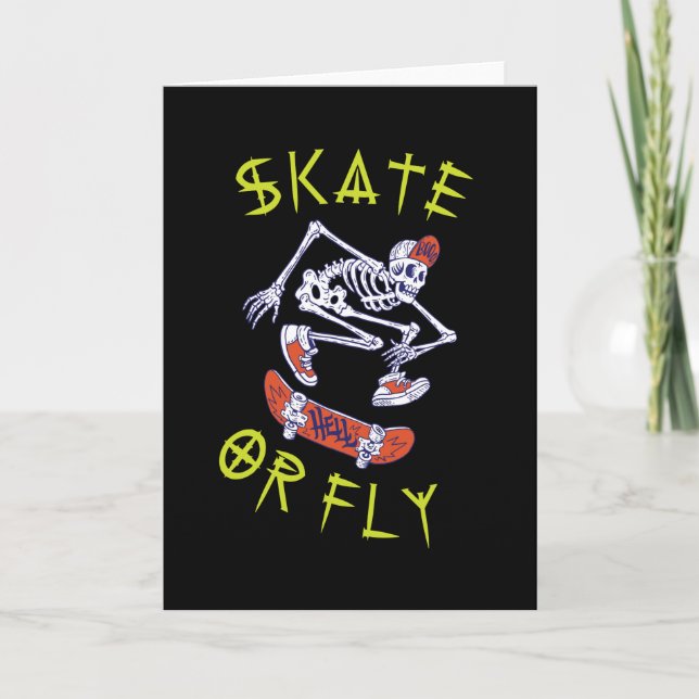 Skate oder Fly Skeleton Skateboarder Karte (Vorderseite)