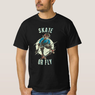 Skate oder Fly Skeleton Skateboarder T-Shirt