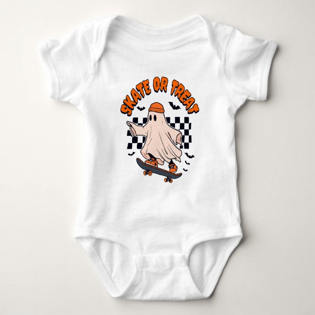 Skate- oder Leckerei-Ghost-Halloween Baby Strampler (Vorderseite)