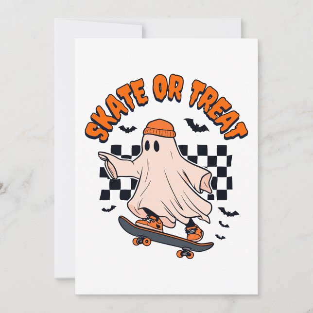 Skate- oder Leckerei-Ghost-Halloween Einladung (Vorderseite)
