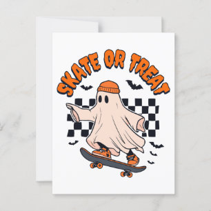 Skate- oder Leckerei-Ghost-Halloween Postkarte