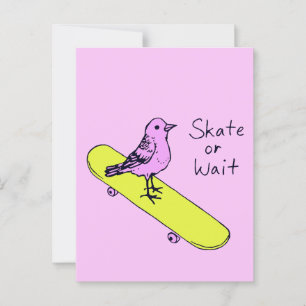 Skate oder Warten - Funny Bird Skateboard Postcard Postkarte