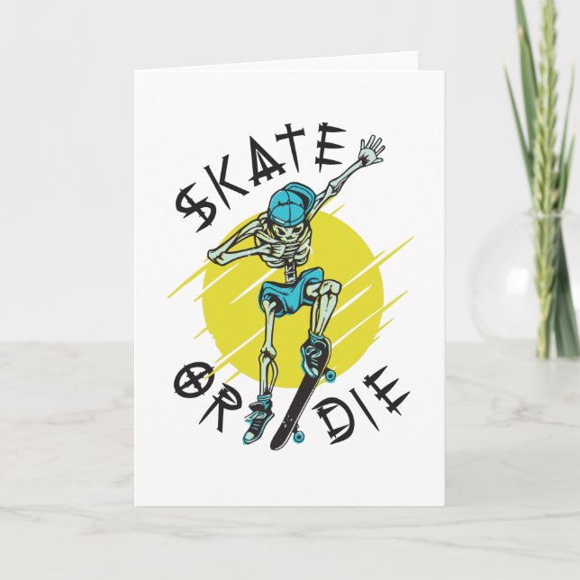 Skate or die Skelett Skateboarder Karte (Vorderseite)