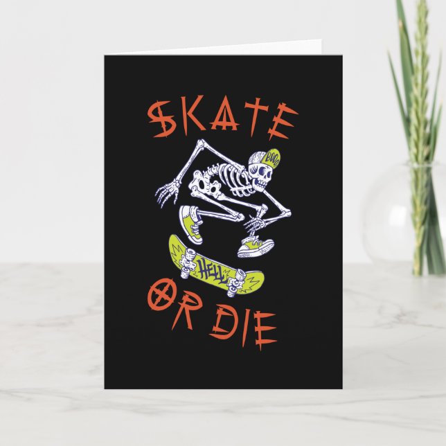 Skate or die Skelett Skateboarder Karte (Vorderseite)