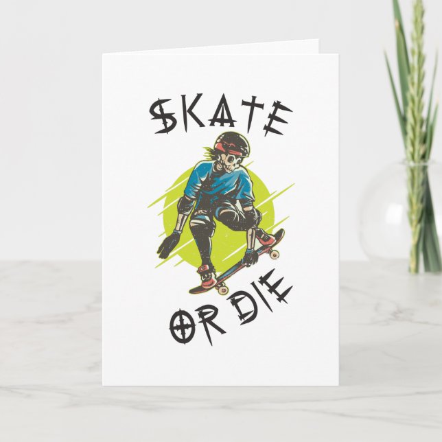 Skate or die Skelett Skateboarder Karte (Vorderseite)