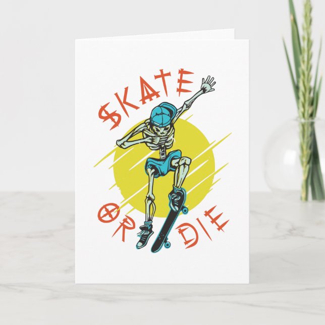 Skate or die Skelett Skateboarder Karte (Vorderseite)
