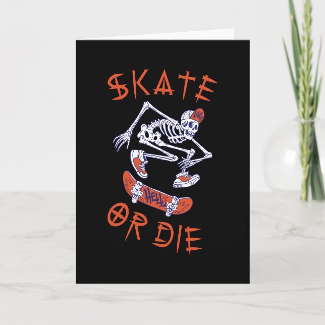 Skate or die Skelett Skateboarder Karte (Vorderseite)