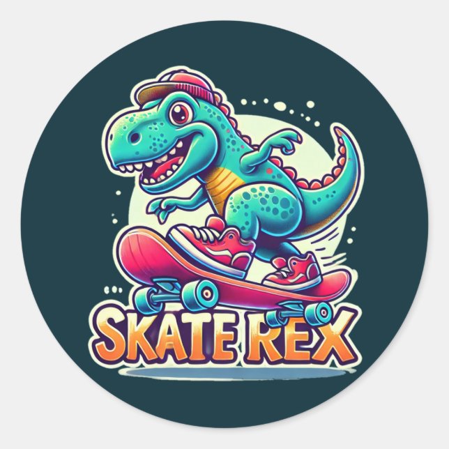 Skate Rex - Cooler Dinosaurier-Aufkleber Runder Aufkleber (Vorderseite)