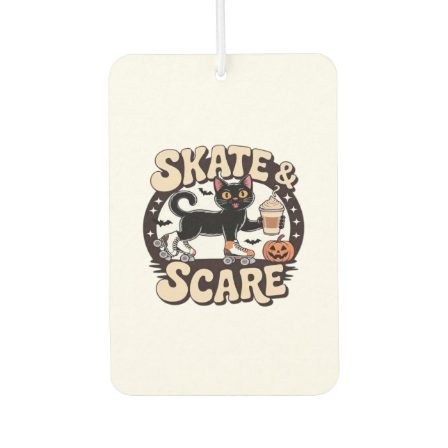 Skate & Scare � Cute Black Cat Roller Skating Over Autolufterfrischer (Vorderseite)