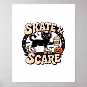 Skate & Scare - Niedliche Black Cat Roller Skaten  Poster
