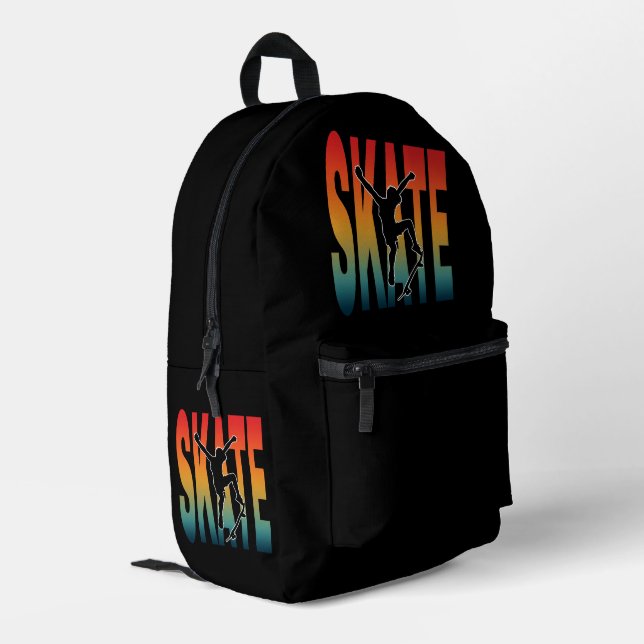 Skate Skateboarding Silhouette Bedruckter Rucksack (Rückseitige Ecke links)