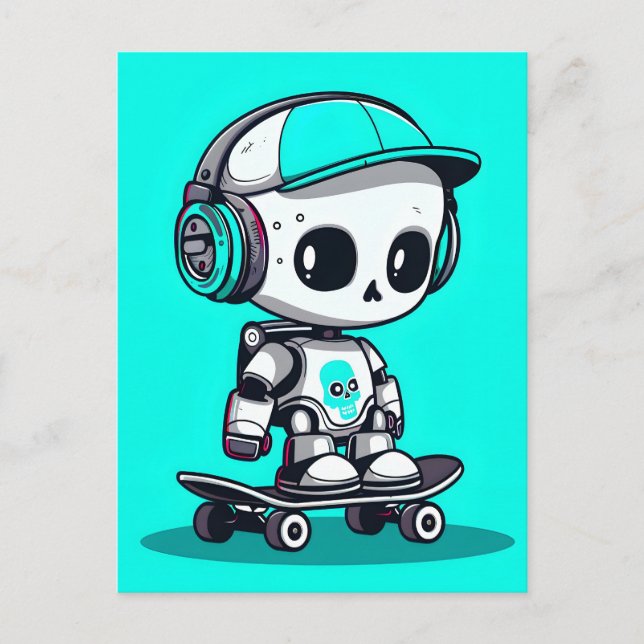Skate SkullBot Feiertagspostkarte (Vorderseite)