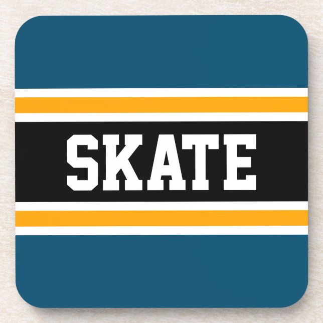 SKATE Sporty Yellow Black Aquamarin Blue Hockey St Getränkeuntersetzer (Vorderseite)