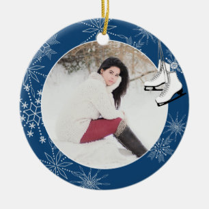 Skate und Schneeflocken mit Foto Keramik Ornam Ornament