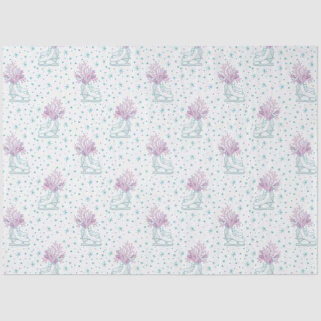 Skate und Schneeflocken Weihnachten Seidenpapier (Vorderseite)