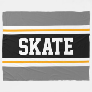 SKATE Wide Sporty Grau Schwarz-weiße Racing Streif Fleecedecke