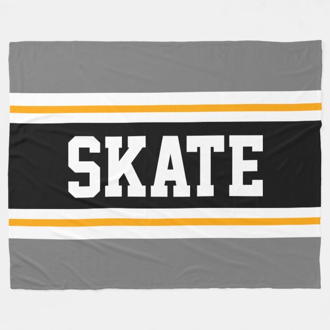 SKATE Wide Sporty Grau Schwarz-weiße Racing Streif Fleecedecke (Vorderseite (Horizontal))