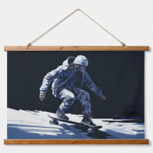 Skateboard-Aktion Sport Malerei Abstrakt Art Deco Wandteppich Mit Holzrahmen