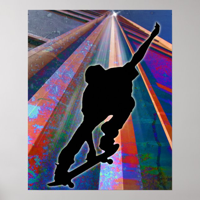 Skateboard auf einem Gebäude-Ray Poster (Vorne)
