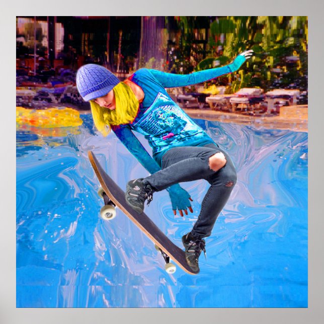 Skateboard auf Wasser Poster (Vorne)