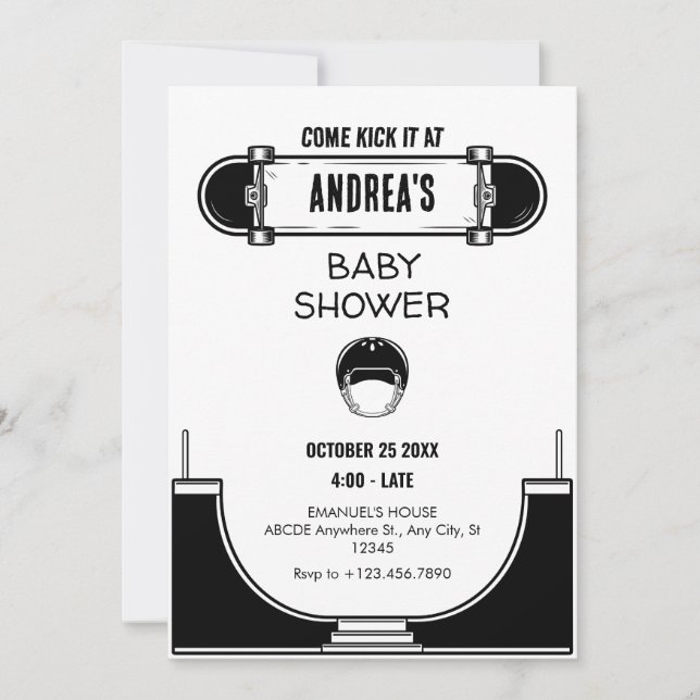 SKATEBOARD BABY SHOWER EINLADUNG (Vorderseite)