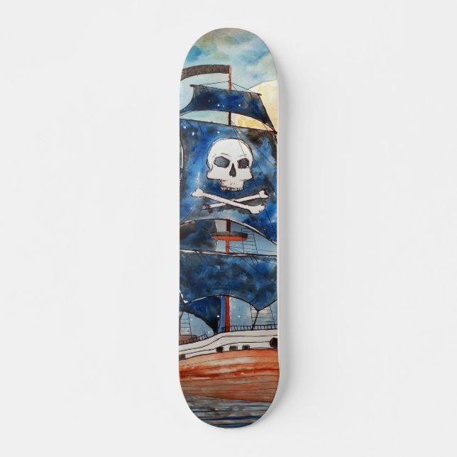 Skateboard Barco pirata con luna llena (Vorne)